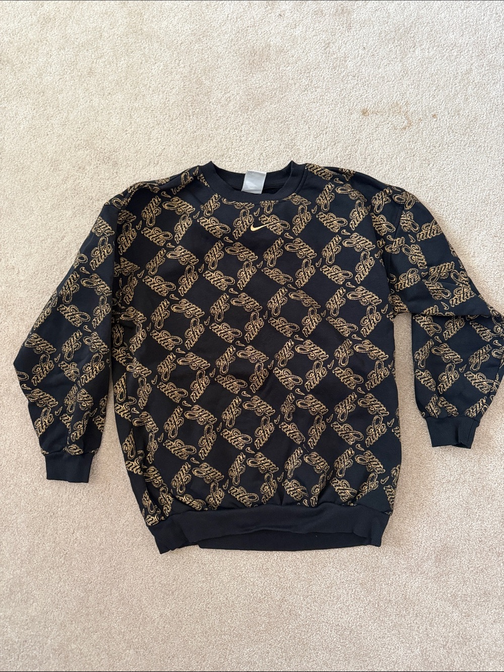 Nike Black Crewneck Sweater with Gold Chain Print